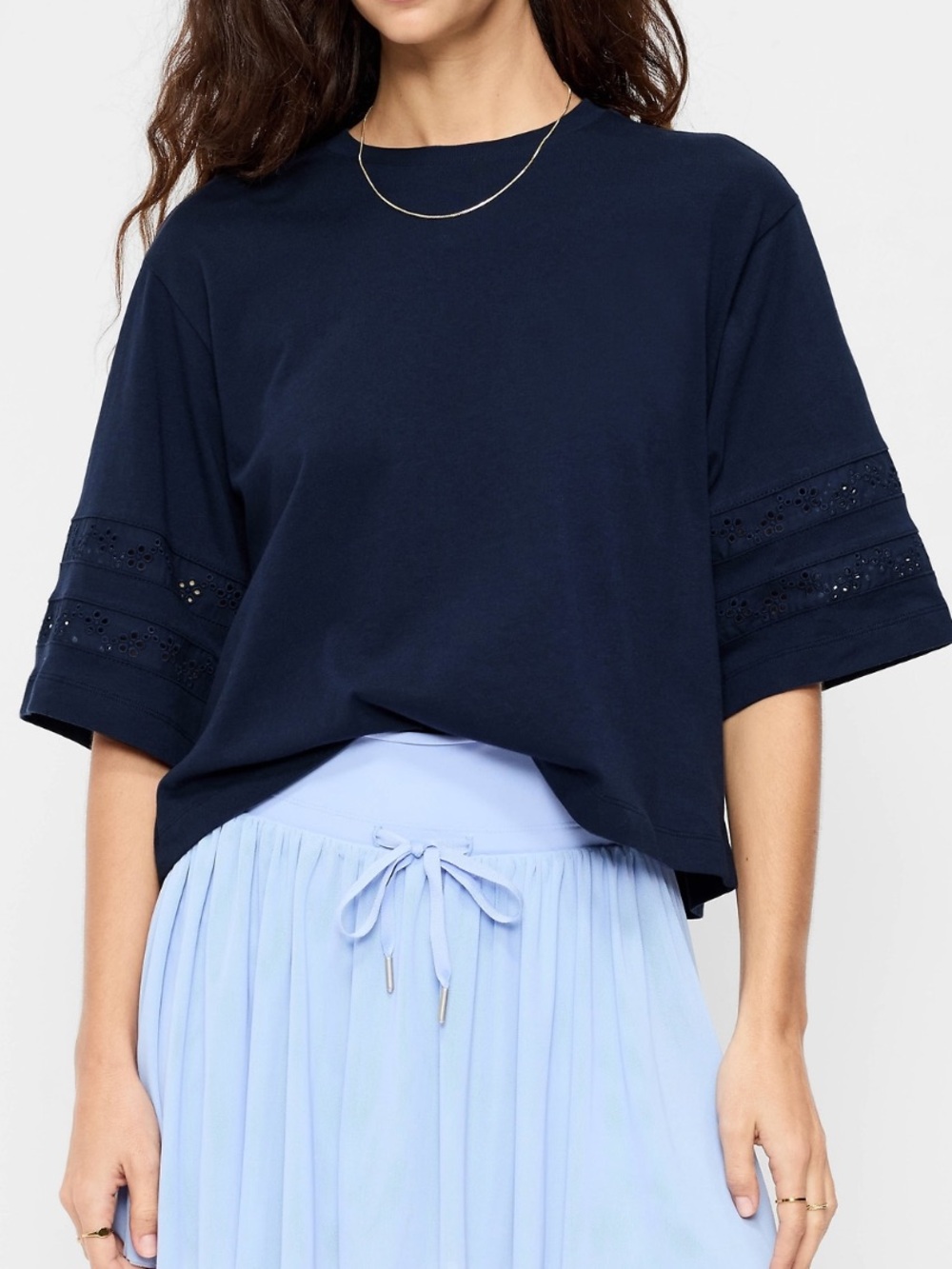 NWT Old Navy Vintage Crew-Neck Cropped Lace-Trim T-Shirt Size L
